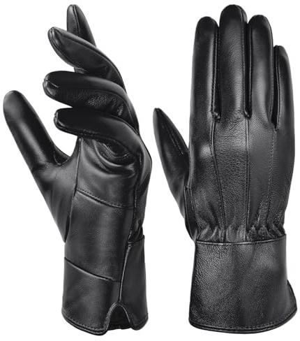 Harssidanzar Womens Genuine Leather Gloves Sheepskin Warm Winter Soft Lining SL025US (Black, XS)