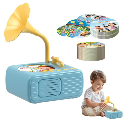 Gramophone pour Enfant avec 96 Cartes, Tourne-Disque Phonographe pour Enfant, Lecteur De Musique pour Tout-Petits Et Jouet De Narration, Jouet Interactif D'éducation De La Petite Enfance pour -t