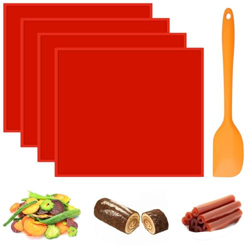 4 Pièces Tapis à Gâteau Roulé Suisse, Plaque a Génoise avec Grattoir, Plaque a Genoise Silicone, Roulé Plaque Silicone Patisserie, Feuilles de Déshydrateur en Silicone avec Bord (30 * 26 * 1cm)