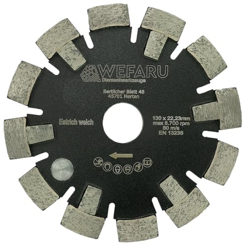 WEFARU Diamant Frässcheibe 130 x 17 x 12x 22,23mm – Blocksegment, extrem scharf für Fußbodenheizung, für abrasive Estriche wie bspw. weiche Sand/Zement-Estrich, Anhydrit Estriche