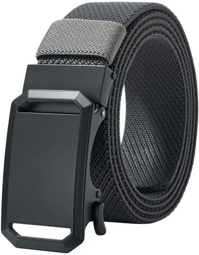 LionVII Cinturón de trinquete elástico con hebilla automática, ajustable y elástico, cinturón de trabajo para hombre, 130 cm., Gris - Sarga