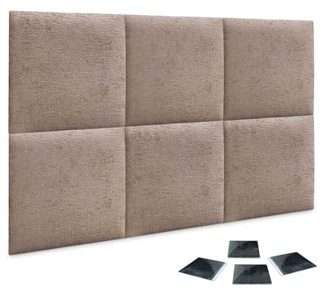 DHOME Set of 6 Ecological Wool Upholstered Wall Panels Self-adhesive Acoustic Absorbent Impact Protection Headboards Home Decor Bedroom Wall Stickers (Brown, 50x50cm, x6)