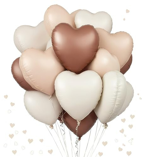 Hjärtformade folieballonger 12 st., 45,7 cm hjärtformade heliumballonger grädd beige kaffe, beige hjärtballonger bröllop, heliumballonger hjärtan, hjärtballonger för födelsedag alla hjärtans dag
