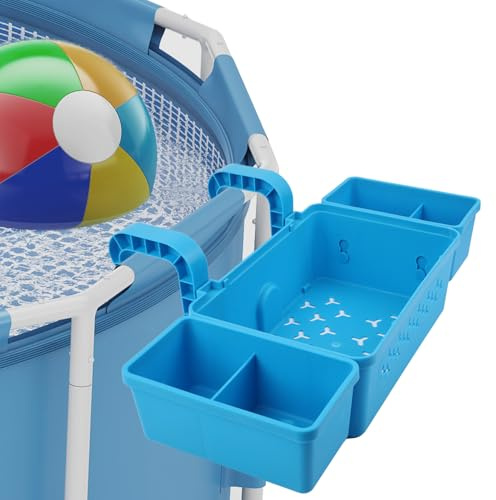 Panier de rangement de piscine suspendu avec 2 porte-gobelets | Panier de piscine en plastique recyclé pour accessoires de piscine hors sol, bleu