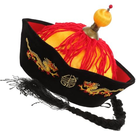 WRITWAA Kejsarhatt Kinesiska Hattar Herr Traditionell Kinesisk Hatt Med Fläta Kinesisk Hatt Herr Kejsarhatt Kinesisk Kejsarhatt Kinesisk Cosplay Kejsar Forntida Kinesisk Hatt Orientalisk