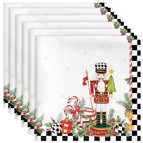 Arquiel Servilletas De Cascanueces Navidad Tela Hoja De Cocina, Servilletas De 6 Algodón Bordado Suaves Cómodas Lavables Reutilizables para Invierno Cenas Familiares Fiestas Bodas Regalo 45x45cm