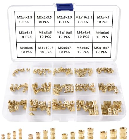 YIXISI 150 Pezzi M2 M3 M4 M5 Inserto Filettato in Ottone Kit, Stampaggio ad Iniezione Dadi, per Componenti di Stampa 3D e Parti in Plastica