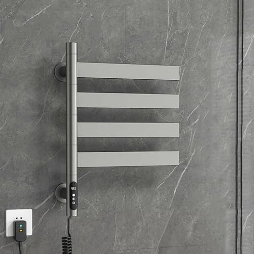Dalumian Scaldasalviette Elettrico Girevole a 180°, asciugasalviette con Pannello Touch, scaldasalviette a Parete, scaldasalviette con Timer e Controllo della Temperatura, cablato(Gray,4 Rods)