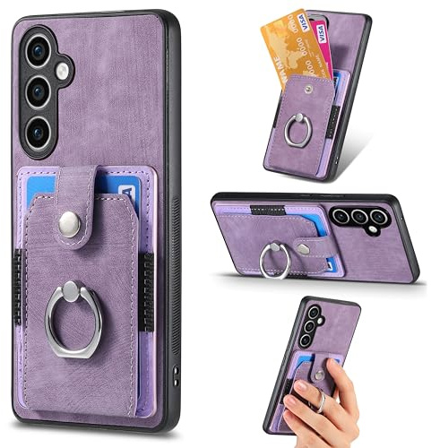 Knoowcase for Samsung Galaxy A17 5G Phone Case Wallet Shockproof Bumper with Ring Holder Card Slots PU Leather Case Anit-Fall Anti-Drop Kickstand Back Cover for Samsung A17 5G Case,Purple