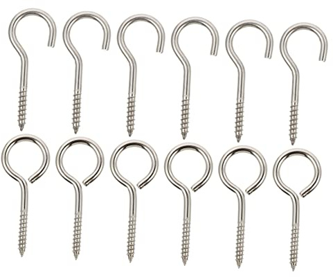ROMISBABA Tornillos de Acero Inoxidable M5*65 Ojo y Gancho, 12 Piezas, Resistente y Antioxidante, para Colgar en Cocina y Almacenamiento Doméstico