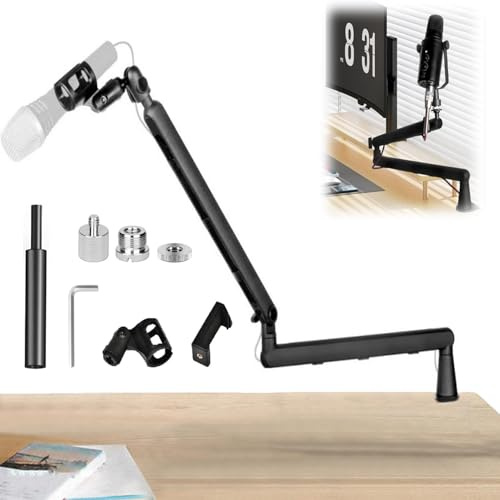 Microphone Stand, Microphone Arm Low Profile 360° Rotatable Premium Microphone Arm with Extra Extension Pole and Screw Adapter for Gaming Podcasting And Streaming