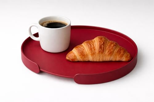 Rundes Serviertablett Ø 30 cm aus Aluminium, pulverbeschichtet & wetterfest – kompakt mit umlaufender Reling, für Küche, Wohnzimmer, Balkon & Terrasse – Milo (Purpurrot)