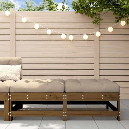 Teenpull 2er Set Gartenhocker mit Kissen, Honigbraun Massivholz Kiefer, 62x62x32 cm Outdoor Sitzwürfel, Modulares Design für Terrasse und Garten