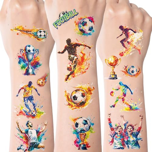 Fussball Geschenke Jungen ab 4 5 6 7 8 9 10 11 12 Jahre, Fußball Glitzer Tattoos 10 Blatt, Schulkind Geschenk Schultüte Jungen Füllung, Kindertattoos Glitzertattoos Kinder, Fußball Geschenke für Jungs