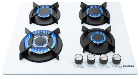 Piano Cottura a Gas 4 Fuochi, Da Incasso, Pianos Cottura Gas 60cm, 7800W, Protezione Flame-Out, Gaz Naturale/Propano/Butano, Vetro Nero
