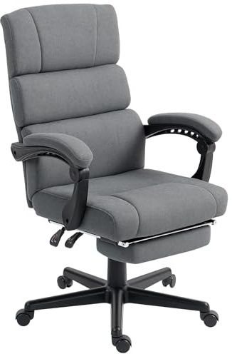 HOMCOM Bürostuhl mit Armlehnen und Fußablage in Samt-Optik dunkelgrau | Ergonomischer Schreibtischstuhl, Höhenverstellbarer Drehstuhl, Computerstuhl