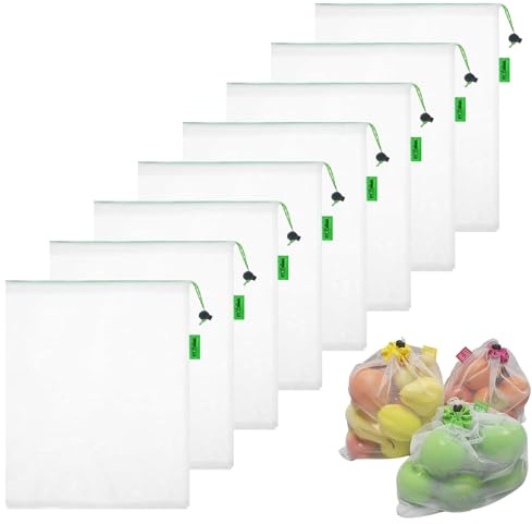 Bamyli Mesh Produce Bags Reusable, 8 Pcs Mesh Bag and Toy Storage Bags, 30 * 35cm Washable Netted Grocery Bag for Fresh Vegetable Fruit and Fridge Organization