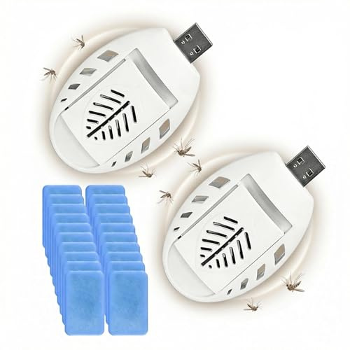 Lot de 2 prises anti-moustiques USB portables avec 120 tablettes répulsives, pour intérieur, extérieur, maison d'été