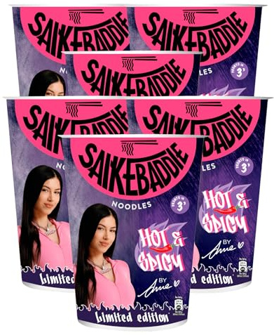 Saikebon Saikebaddie Hot & Spicy by Anna Noodles Nudolini Orientali Pronti in 3 Minuti Gusto Piccante - 6 confezioni da 60g