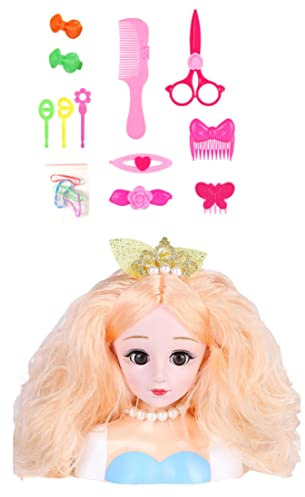 Temeemeg Testa per Capelli per Bambini Testa di Bambola per Ragazze Parrucchiere Styling Trucco Accessori per di Bambola 12 Pezzi.