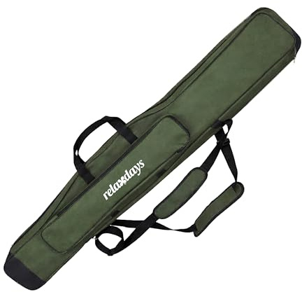 Relaxdays Angeltasche, Rutentasche, 130cm, für 3 Ruten, 5 Fächer, olivgrün | gepolstert, Angelzubehör, groß, 1200D Oxford