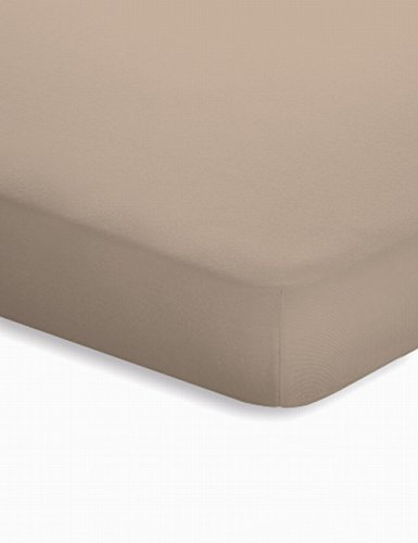 schlafgut Jersey-Elasthan Topper Spannbetttuch, Baumwoll-Mischgewebe, Taupe, 220 x 100 cm