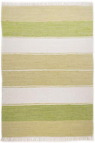 Dhurry | Fleckerl | Flachgewebe-Teppich aus 100% Baumwolle; handgewebt, waschbar, beidseitig verwendbar | 160 x 230 cm; Farbe: Grün | Happy Design