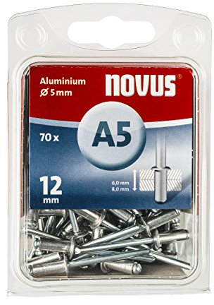 Novus Blindnieten Ø 5 mm Aluminium, 70 Nieten, 6.0-8.0 mm Klemmlänge, für Nichteisen Metall, Kunststoff und Leder