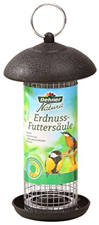 Dehner Natura Premium Wildvogel Futtersäule, für Erdnusskerne und Rosinen, Futterstation für Wildvögel, Futterstelle wetterfest / hängend, ca. 20 x 13 x 13 cm, Metall, schwarz