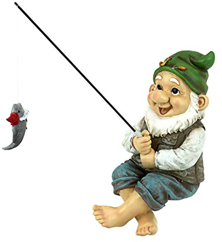 Design Toscano QM2806500 Garden Gnome Statue - Ziggy la pêche Gnome Sitter - Jardin extérieur Gnomes - Statues drôle Gnome Lawn