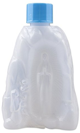 MaMeMi Weihwasser-Flasche aus Plastik zur Aufbewahrung von Weihwasser [11 x 7 x 2,5 cm, Füllmenge: 95 ml ] Motiv Madonna Lourdes in Grotte