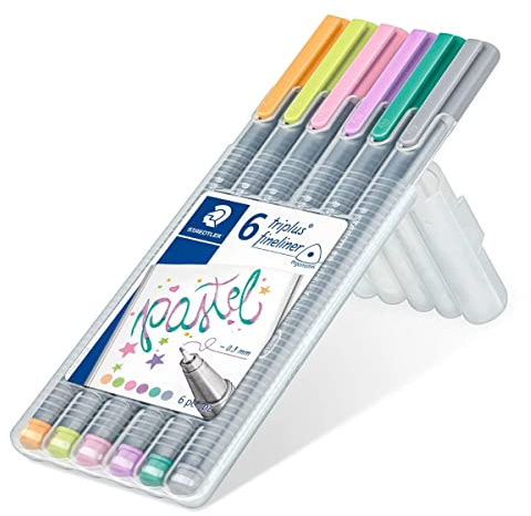 STAEDTLER 334 SB6CS1ST Rotuladores de punta fina Triplus Fineliner. Pack de 6 marcadores de colores pastel, Multicolor