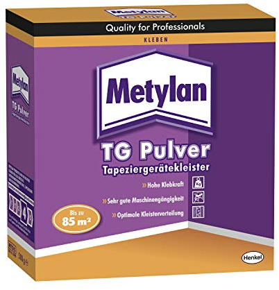 Metylan TG Power Pulver Tapetenkleister, Kleister für Raufaser- und Vliestapeten mit glattem Rücken, ideales Pulver für Tapeziermaschinen, 1x500g
