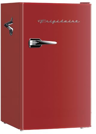Frigidaire Retro Compact Fridge with Chiller, 3.2 cu ft Countertop Fridge with Built-In Bottle Opener, Compact Refrigerator for Office, Bedroom, Dorm Room or Cabin (Red)