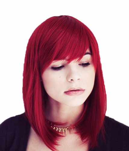Prettyland Damen Rot Mittellange Glatte Natürlich Matte wie Echthaar hitzefeste Schulterlang Manga Cosplay Bob Perücke Red Wig C268