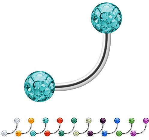 Treuheld® Multi-Kristall Piercing Banane | Stahl | 2 Glitzer Kugeln | 520 Varianten