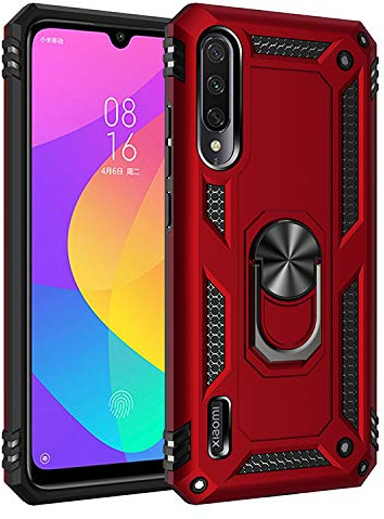 BestST Funda para Xiaomi Mi A3/Mi CC9E +HD Protector de Pantalla,con Anillo Soporte 2in1 Dura PC + Suave TPU Silicona Carcasa Híbrido Armadura Bumper Case Cover para Xiaomi Mi A3/Mi CC9E,Rojo