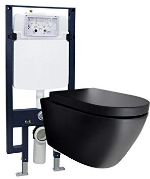 WC-Komplettpaket 42: WC B-8030R in Schwarz Matt und Soft-Close Sitz mit Vorwandelement G3008 und Betätigungsplatte vorne, Betätigungsplatte:Modell schwarz Glas