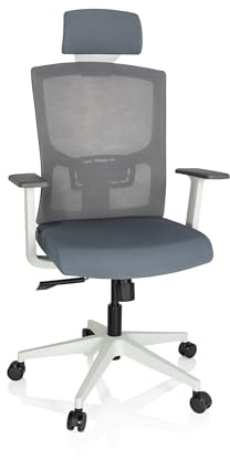 hjh OFFICE 732108 Profi Bürostuhl CAPTIVO Base W Stoff Grau/Weiß Drehstuhl ergonomisch, Netzrücken, höhenverstellbar