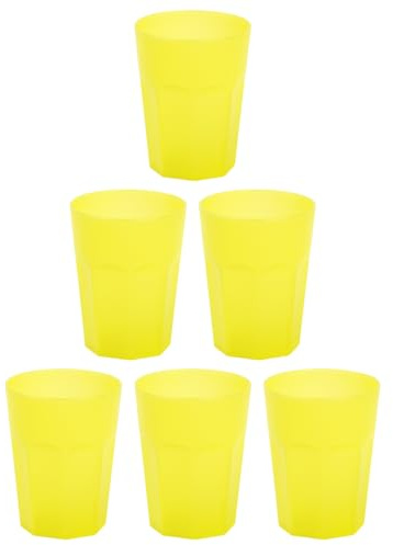Engelland - 6 x Plastikbecher, Trinkbecher, Gelb, Frostoptik, 250 ml, mit Eichstrich, bruchfest, stapelbar, Mehrweg, Kunststoff, wiederverwendbar, Party-Becher, Trink-Glas