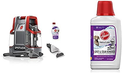 Hoover Spotless Portable Carpet & Upholstery Spot Cleaner, FH11300PC, Red and Hoover Paws & Claws Premixed Spot Machine Cleaning Shampoo, Pet Stain Solution and Odor Remover, 32oz Formula, AH30940
