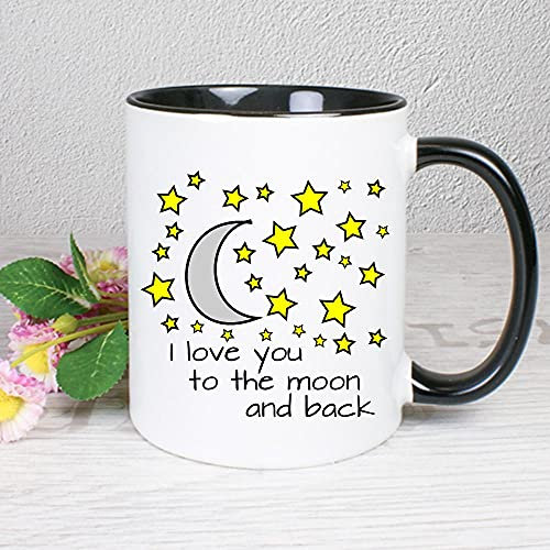 Geschenke-Macher I love you to the moon and back mit Mond und Sternen - Tasse (Schwarz)