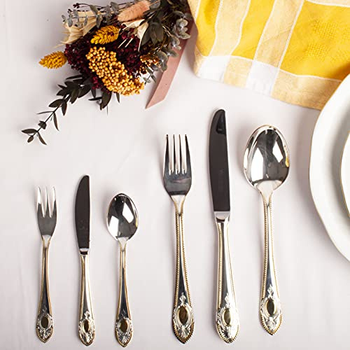Franquihogar - Besteck-Set aus Edelstahl 18/10 in Silber und Gold, 36-teiliges Besteck für 6 - Löffel, Messer, Gabel, Löffel, Messer und Dessertgabel - Toscana Royal 1280
