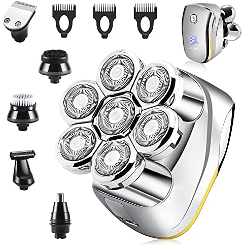 Rasoio Elettrico Testa Calva Uomo: - 6 In 1 Impermeabile Rasoio Elettrico 7 Testine Rotanti Bagnato e Secco Rasoio Calvo Usb Ricaricabile Per Fidanzato e Padre
