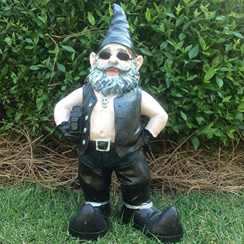 Biker Gnome Statue 5.7in,Yard Art Garden Figures Statues for Living Room Balcony,Locomotive Gnome Statue,Resin Motorcycle Gnome Art Sculptures Novelty Couple Decor Outdoor Figurines Lawn Decor (Man)