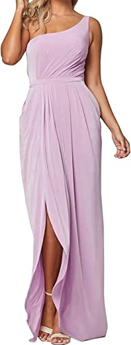 Vestidos de dama de honor para jóvenes vestidos de dama de honor de un hombro con hendidura, Lila, 34