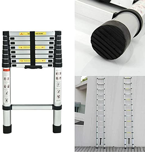 2.6M/8.5Ft Scala Telescopica, Scale di Estensione Portatile in Alluminio a 9 Gradini, Multiuso Pieghevole Loft Scaletta Antiscivolo per La Casa Fai da Te, 330lbs/150kg di Capacità
