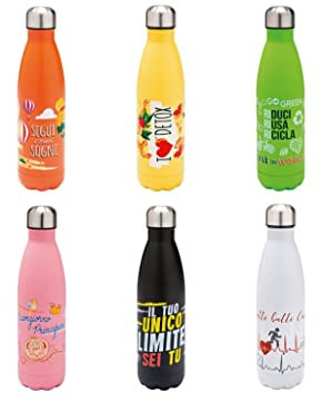 Brandani 53696 Bottiglia Termica 500Ml Con Chiusura Ermetica Decori Assortiti Inox/PP/SIL