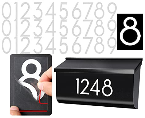 2 inch 30 Pcs Reflective Mailbox Numbers Stickers for Outside, Easy Installation with Prolonged Backing for and Pre-cut, Self Adhesive White Vinyl Address for House Address Sign Window Trash Bins