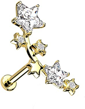 Treuheld® Labret Piercing mit Kristall Sternen | 2 Größen | 3 Farben